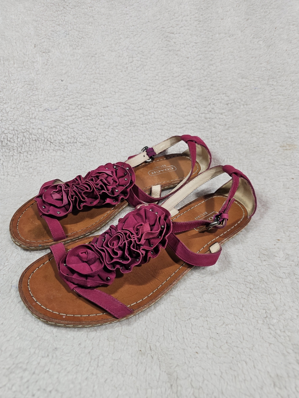 Coach Sandals Sz 6.5 B Women Rose Pink Red Flower Straps A8341 YGI G2S-21